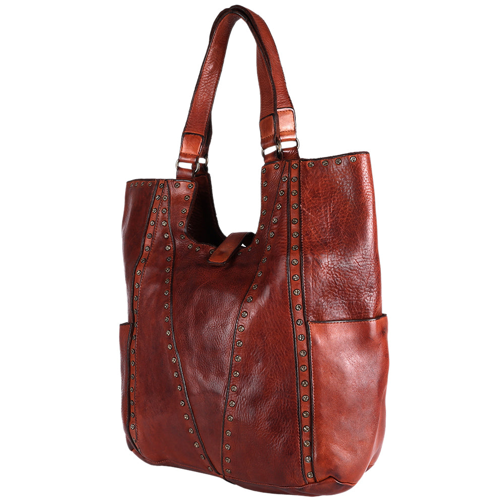 Spaghetti Western Tote Vintage Handmade Drum Dyed Genuine European Cowhide Leather