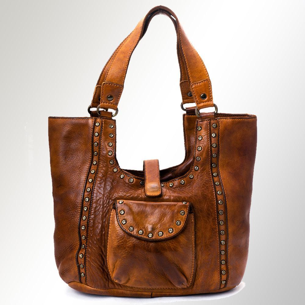 Spaghetti Western Tote Vintage Handmade Drum Dyed Genuine European Cowhide Leather