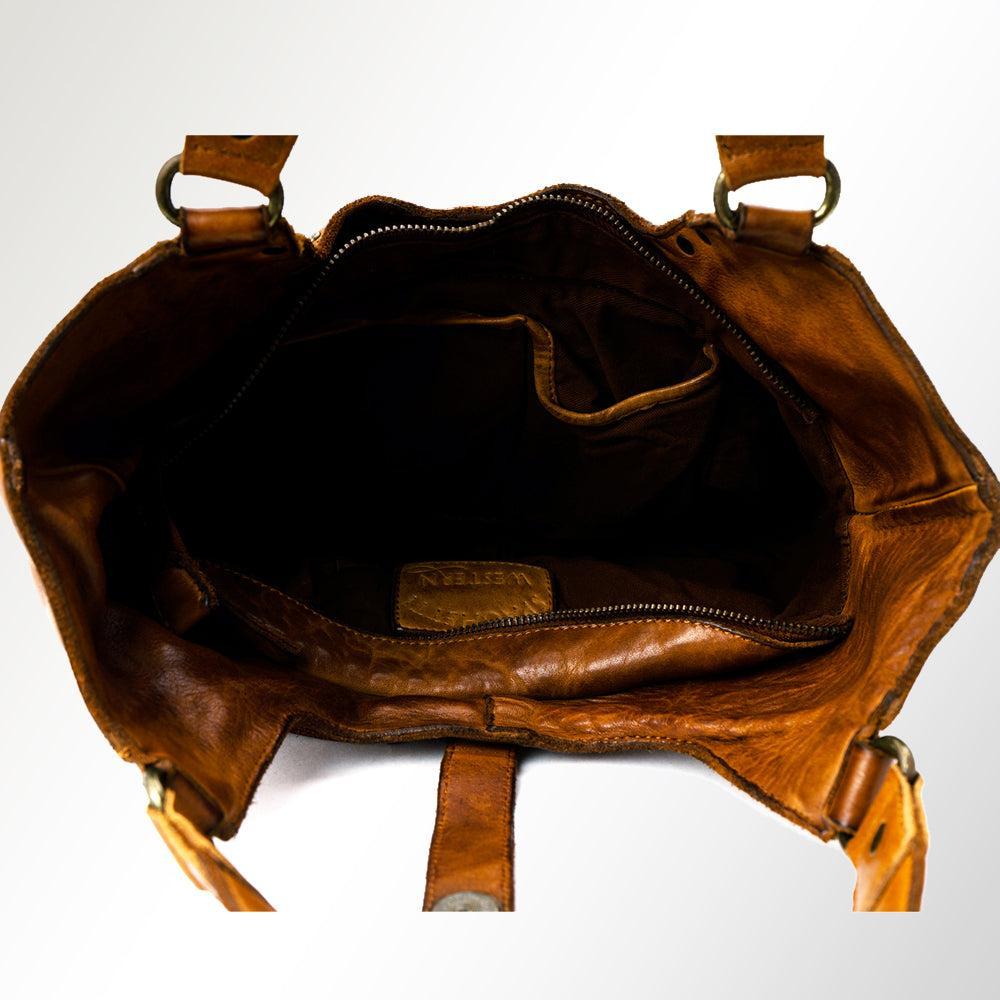 Spaghetti Western Tote Vintage Handmade Drum Dyed Genuine European Cowhide Leather