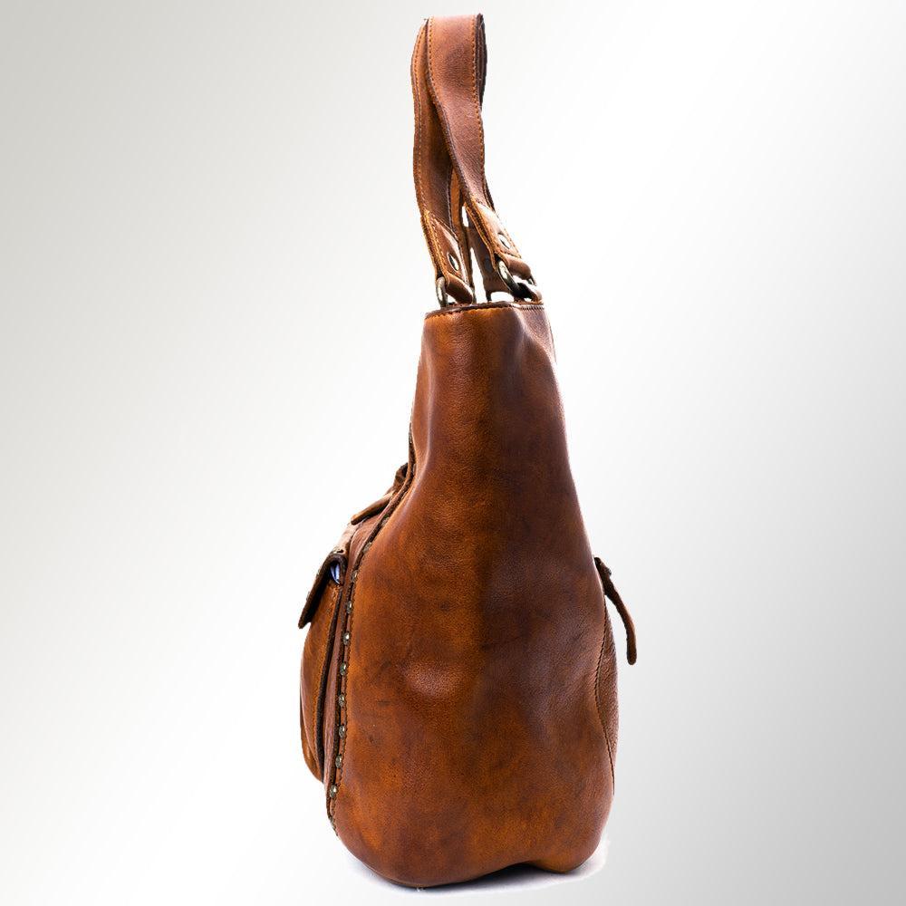 Spaghetti Western Tote Vintage Handmade Drum Dyed Genuine European Cowhide Leather