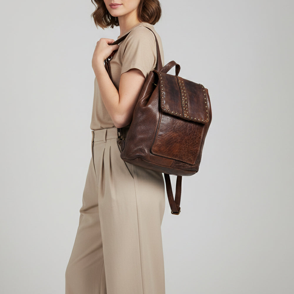 Spaghetti Western Swc145Abrn Backpack Vintage Handmade Drum Dyed Genuine European Cowhide Leather Women Bag Western Handbag Purse