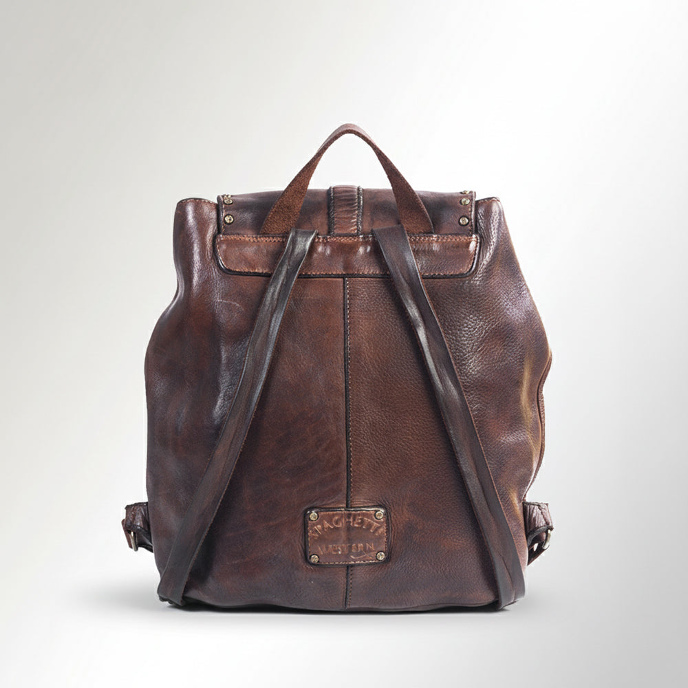 Spaghetti Western Swc145Abrn Backpack Vintage Handmade Drum Dyed Genuine European Cowhide Leather Women Bag Western Handbag Purse