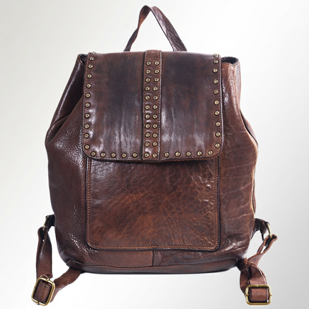 Spaghetti Western Swc145Abrn Backpack Vintage Handmade Drum Dyed Genuine European Cowhide Leather Women Bag Western Handbag Purse