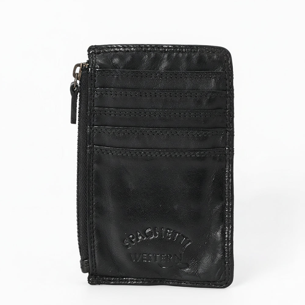 Spaghetti Western Swc146Ablk Card-Holder Vintage Handmade Drum Dyed Genuine European Cowhide Leather Women Bag Western Handbag Purse