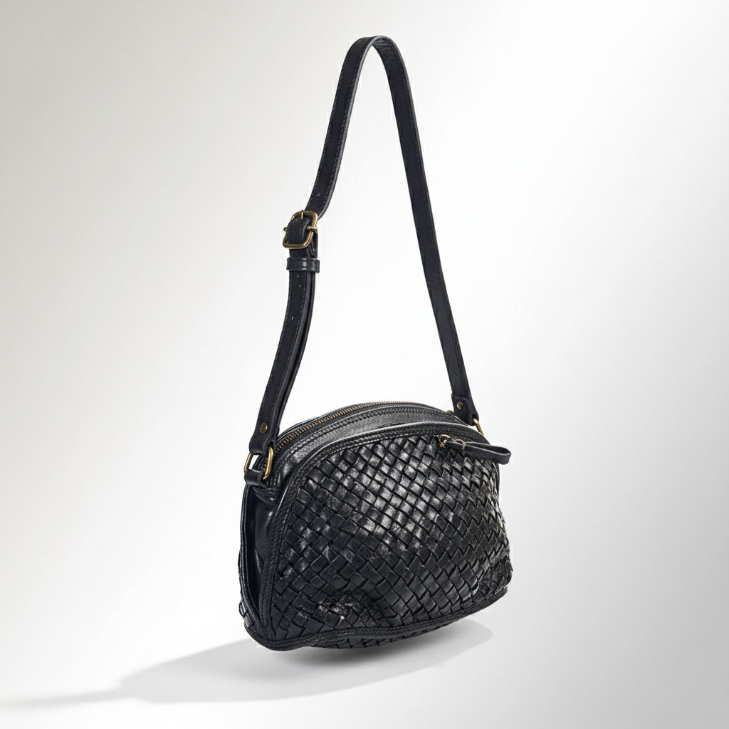 Spaghetti Western Swc148Blk Cross Body I Vintage Handmade Drum Dyed Genuine European Cowhide Leather Women Bag Western Handbag Purse