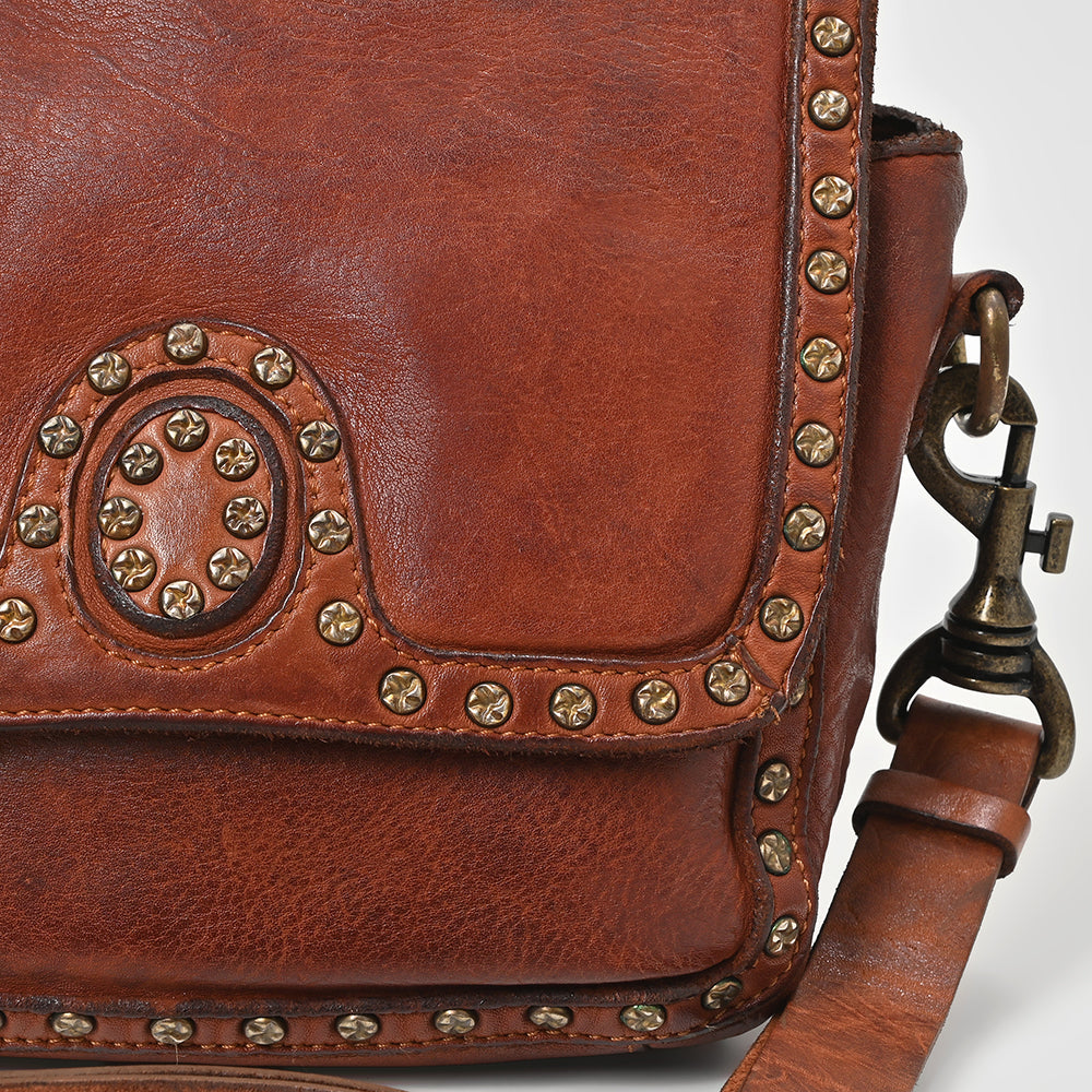 Spaghetti Western Swc149Cg Envelope Vintage Handmade Drum Dyed Genuine European Cowhide Leather Women Bag Western Handbag Purse