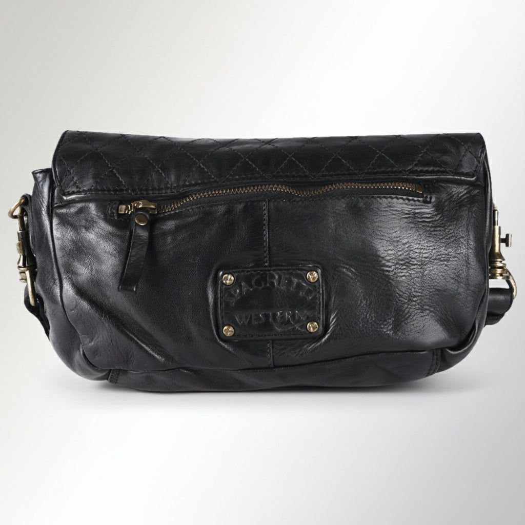 Spaghetti Western Swc151Blk Envelope Vintage Handmade Drum Dyed Genuine European Cowhide Leather Women Bag Western Handbag Purse