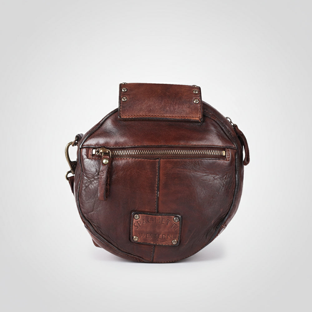 Spaghetti Western Swc152Brn Canteen Vintage Handmade Drum Dyed Genuine European Cowhide Leather Women Bag Western Handbag Purse