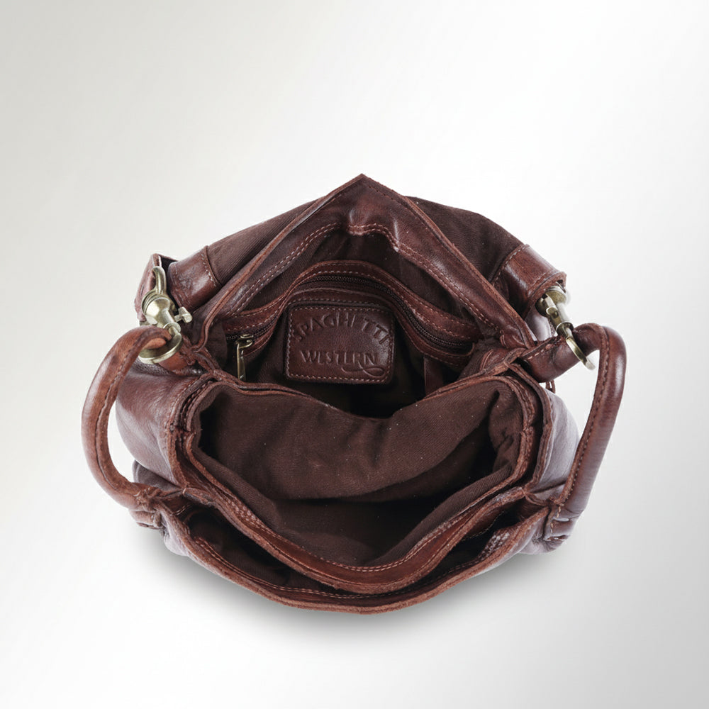 Spaghetti Western Swc156Brn Cross Body I Vintage Handmade Drum Dyed Genuine European Cowhide Leather Women Bag Western Handbag Purse