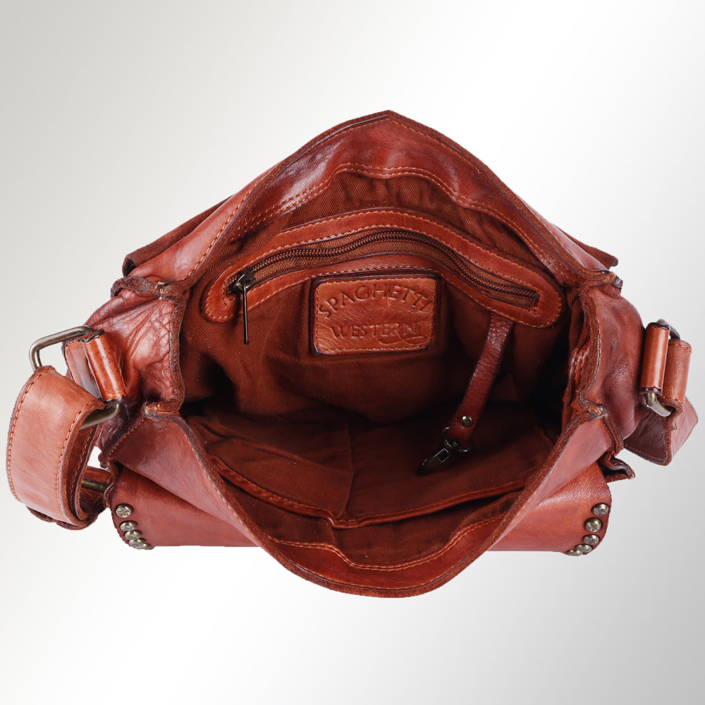 Spaghetti Western Crossbody Vintage Handmade Drum Dyed Genuine European Cowhide Leather