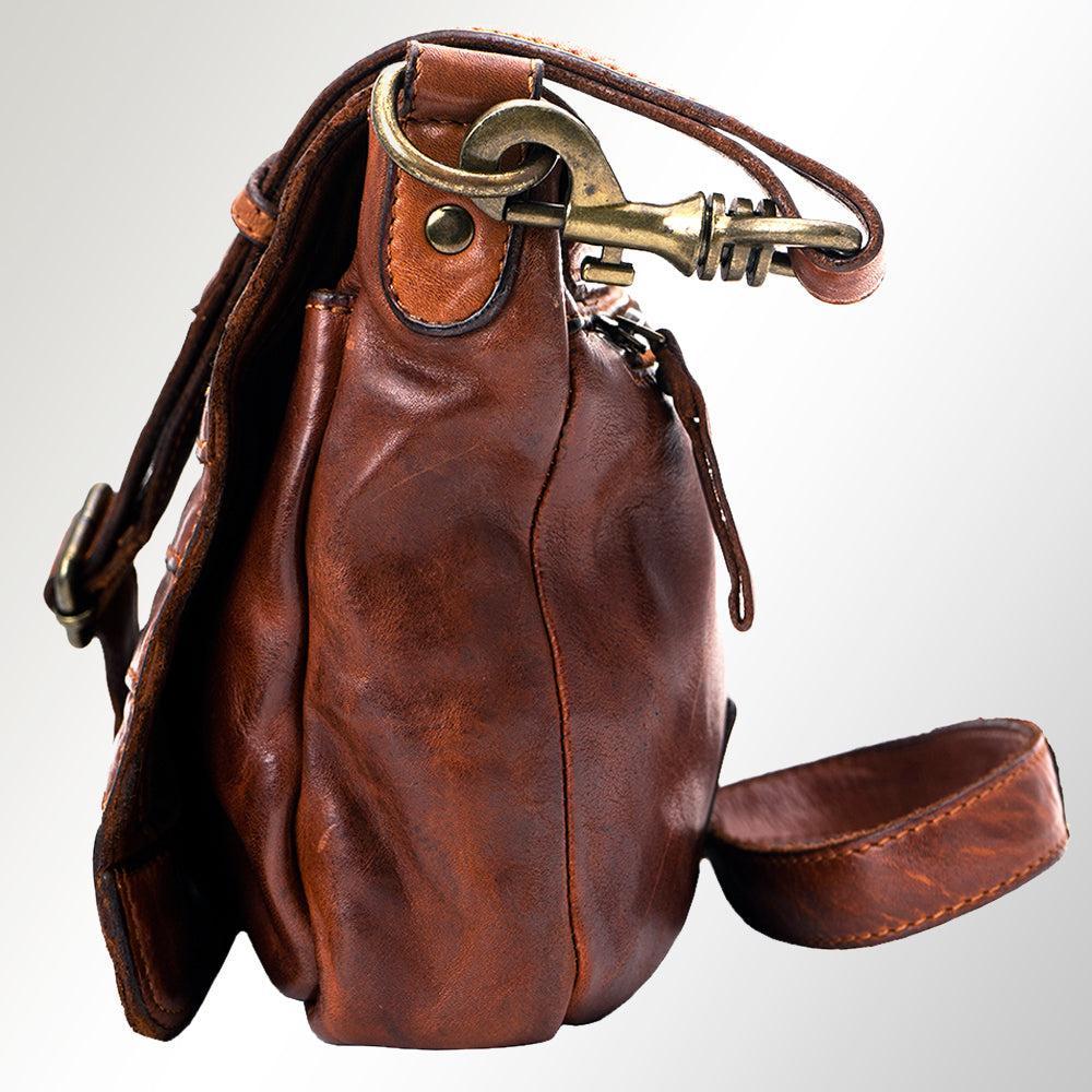 Spaghetti Western Crossbody Vintage Handmade Drum Dyed Genuine European Cowhide Leather