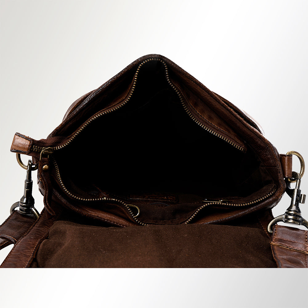 Spaghetti Western Swc160Brn Cross Body I Vintage Handmade Drum Dyed Genuine European Cowhide Leather Women Bag Western Handbag Purse