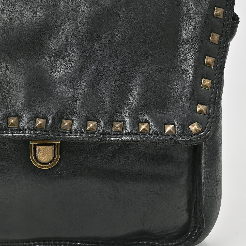 Spaghetti Western Swc163Blk Envelope Vintage Handmade Drum Dyed Genuine European Cowhide Leather Women Bag Western Handbag Purse