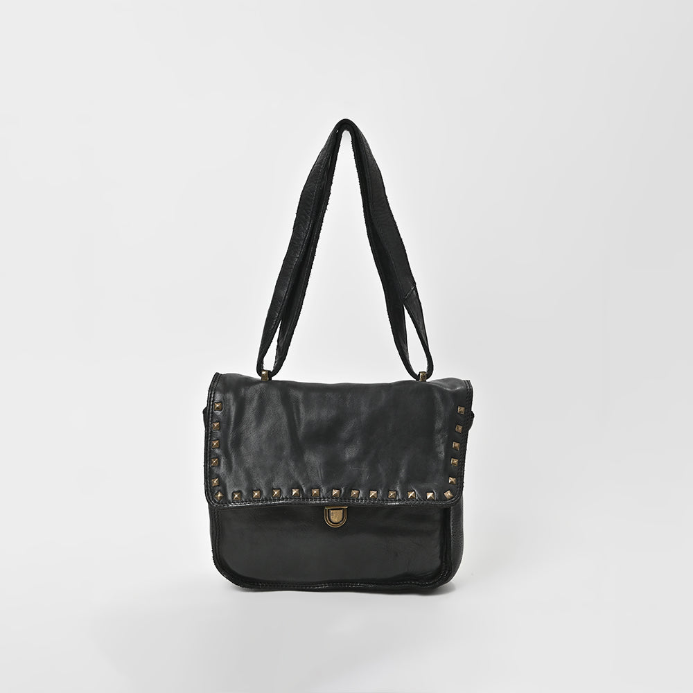 Spaghetti Western Swc163Blk Envelope Vintage Handmade Drum Dyed Genuine European Cowhide Leather Women Bag Western Handbag Purse