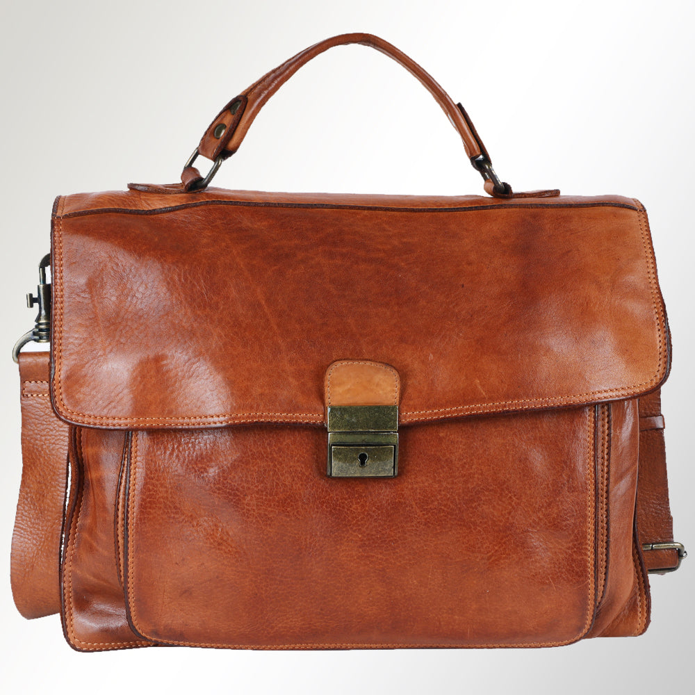 Spaghetti Western Briefcase Vintage Handmade Drum Dyed Genuine European Cowhide Leather