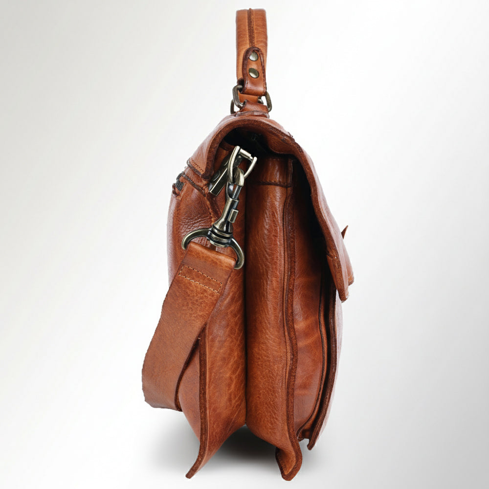 Spaghetti Western Swc171Tan Briefcase Vintage Handmade Drum Dyed Genuine European Cowhide Leather Women Bag Western Handbag Purse