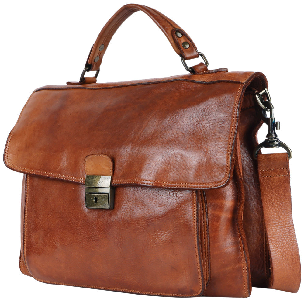 Spaghetti Western Briefcase Vintage Handmade Drum Dyed Genuine European Cowhide Leather