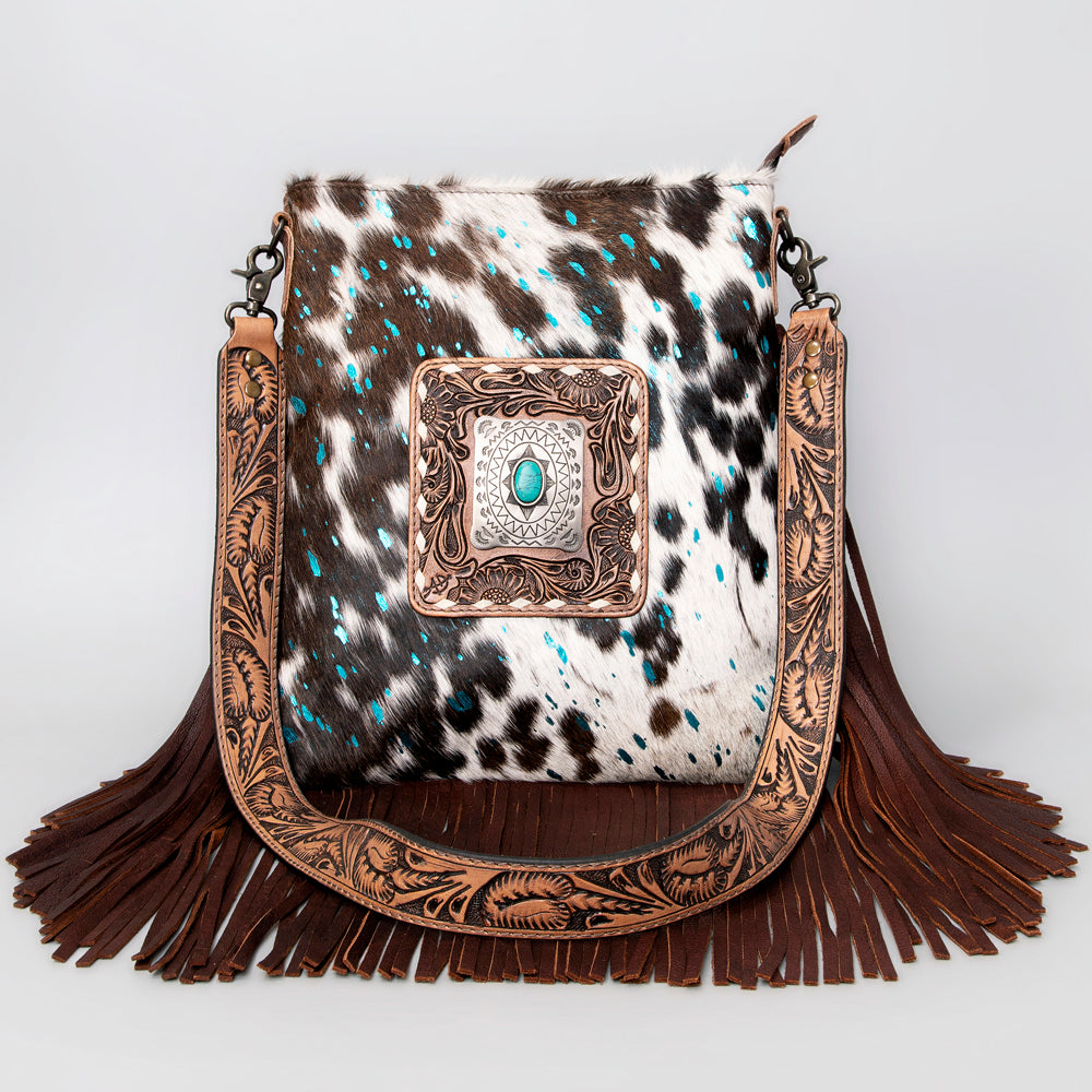 American Darling Messenger Hand Tooled Hair On Genuine Leather Western Women Bag Handbag Purse | Cute