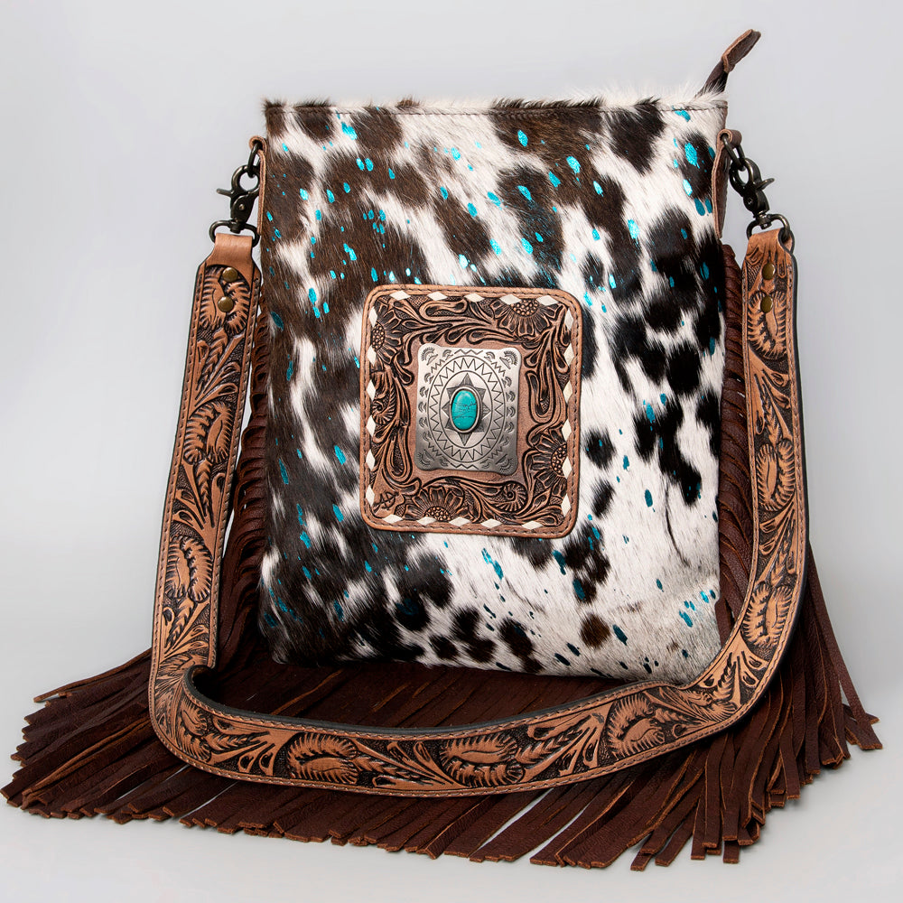 American Darling Messenger Hand Tooled Hair On Genuine Leather Western Women Bag Handbag Purse | Cute