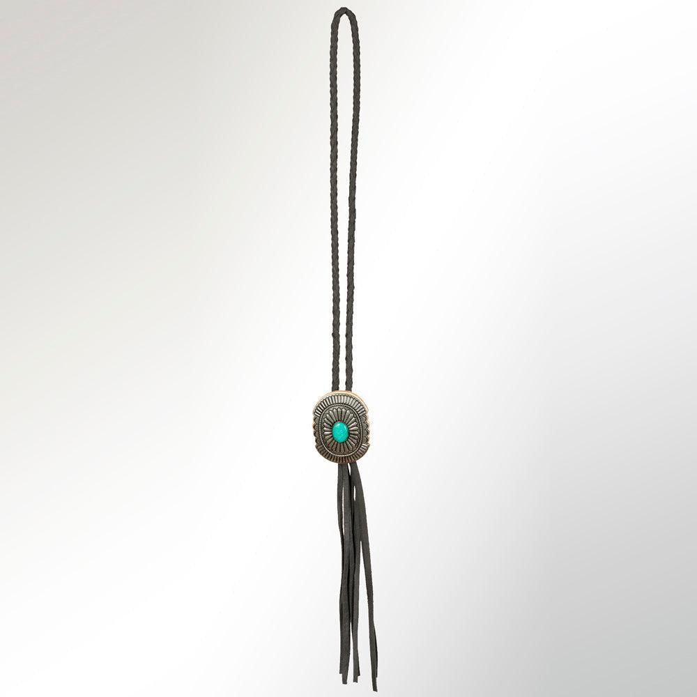 American Darling ADJW107B Braided Genuine Leather Jewelry Necklace with Concho