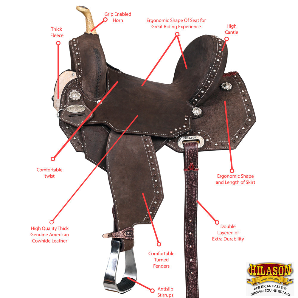 HILASON Flex Tree Western Horse Saddle in American Leather Barrel Trail | for Horses