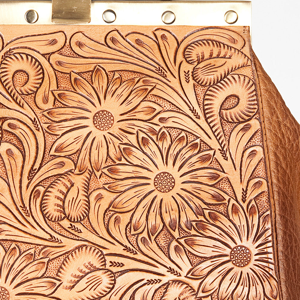American Darling Vintage-Inspired Tooled Leather HandBag with Wooden Handle