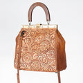 American Darling Vintage-Inspired Tooled Leather HandBag with Wooden Handle