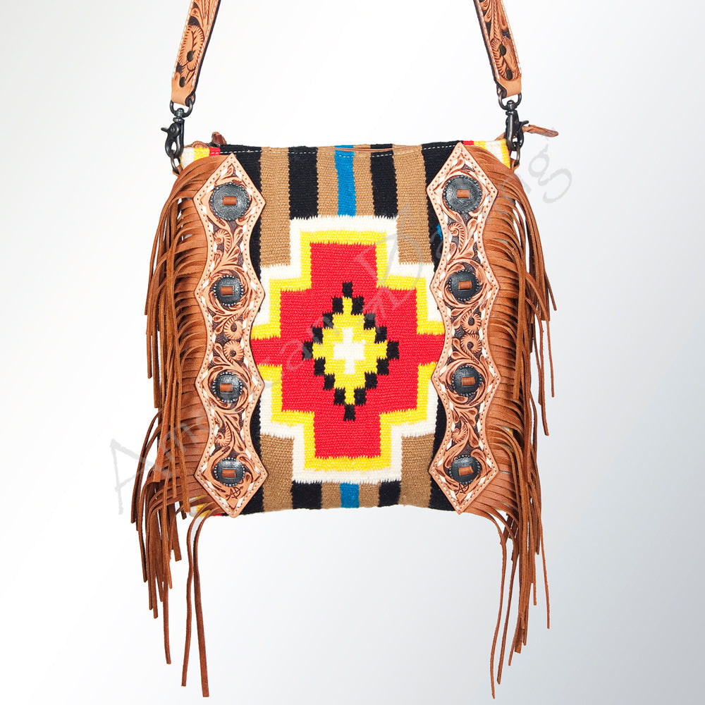 American Darling Hand-Tooled Saddle Blanket Leather Large Crossbody Bag
