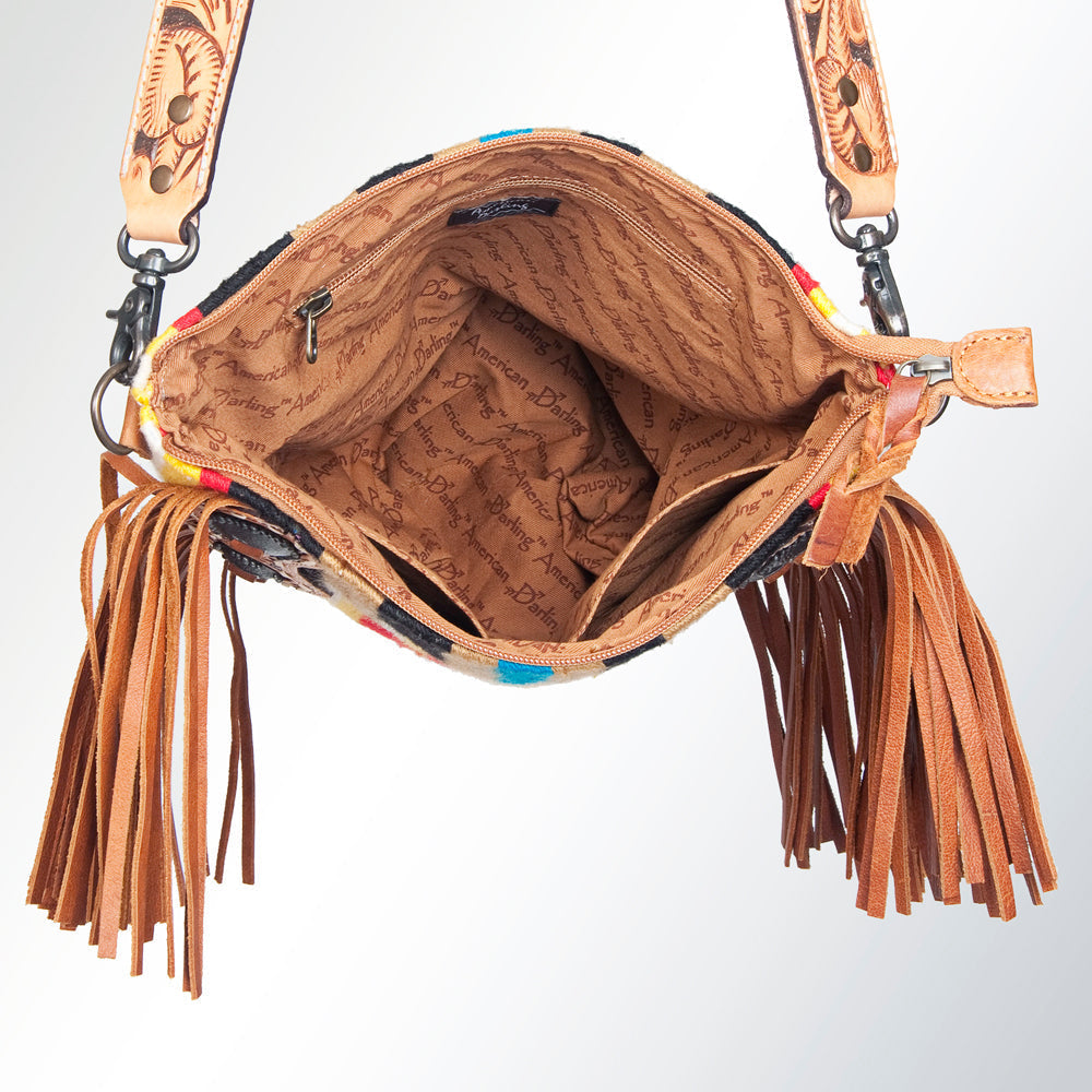 American Darling Hand-Tooled Saddle Blanket Leather Large Crossbody Bag