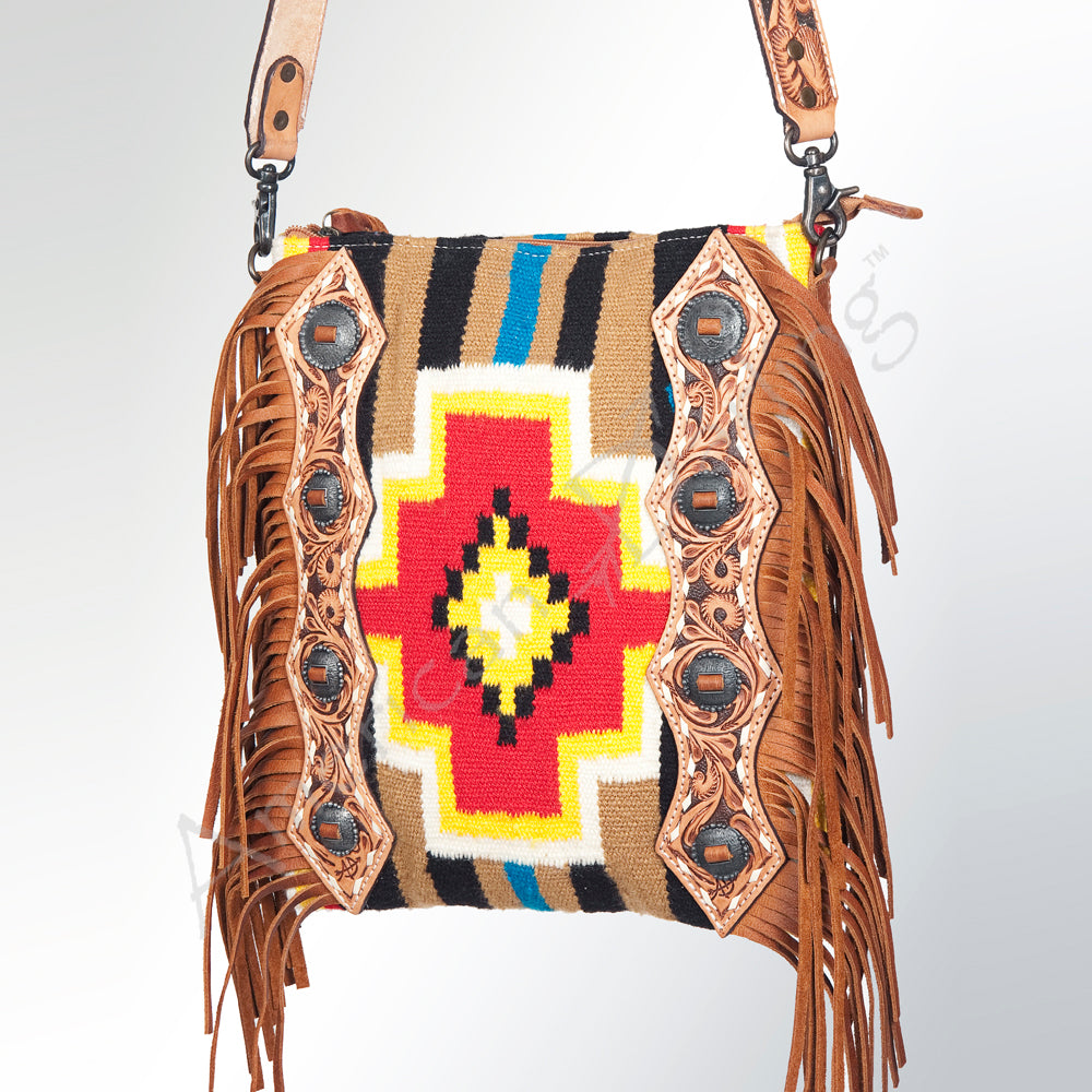 American Darling Hand-Tooled Saddle Blanket Leather Large Crossbody Bag