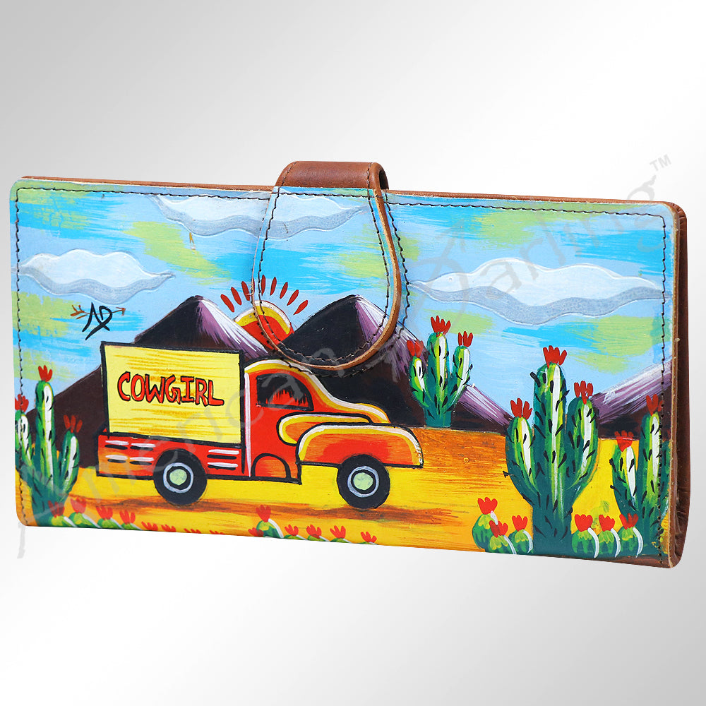 American Darling Wristlet Bag, Hand-Painted Genuine Leather, Western Vegetable Tanned Full Grain Leather Wallet Bag