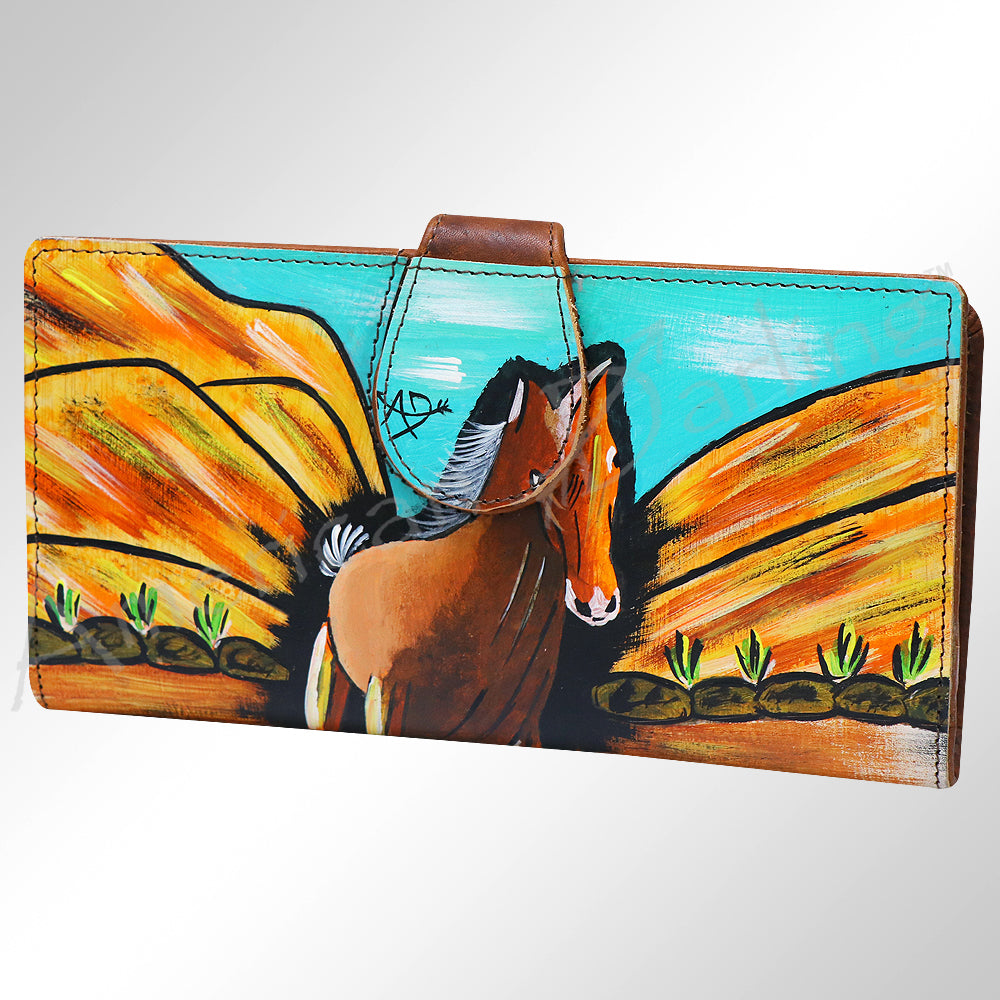 American Darling Wristlet Bag, Hand-Painted Genuine Leather, Western Vegetable Tanned Full Grain Leather Wallet Bag