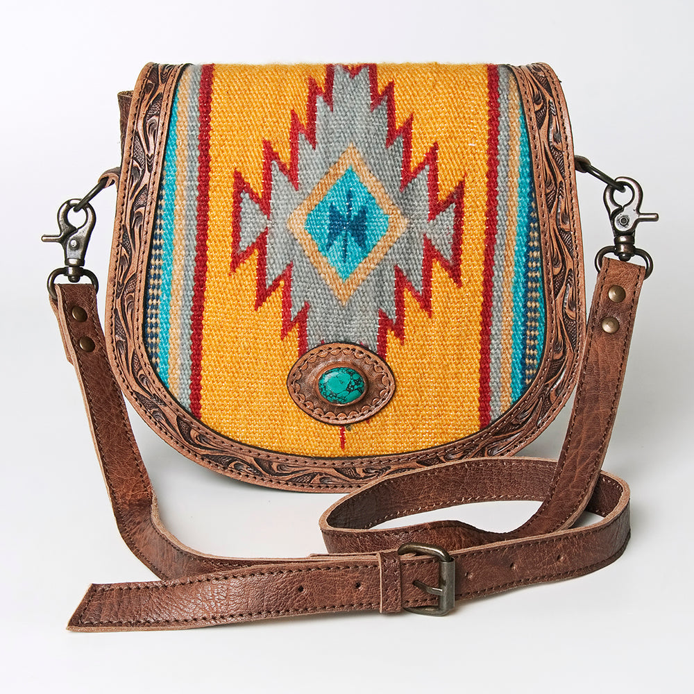 American Darling Hand-Tooled Saddle Blanket Leather Crossbody Bag
