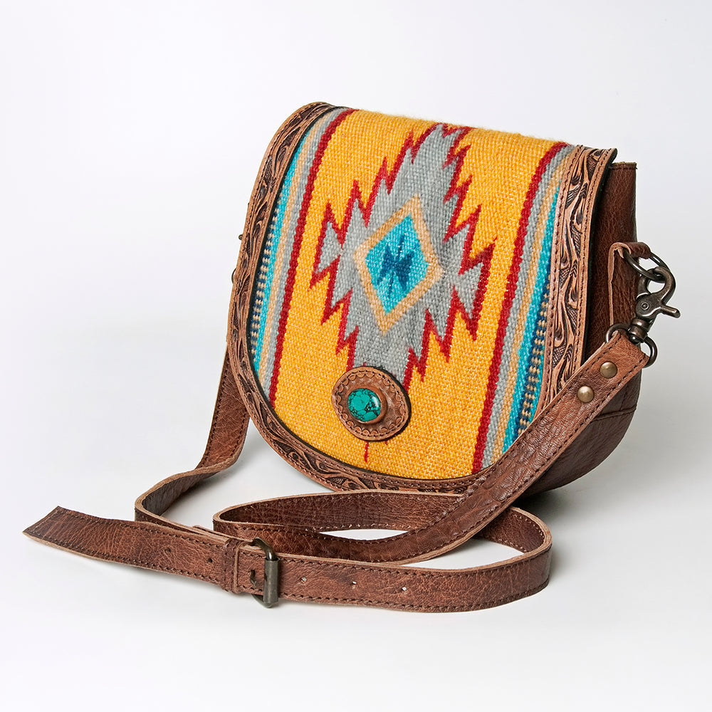 American Darling Hand-Tooled Saddle Blanket Leather Crossbody Bag