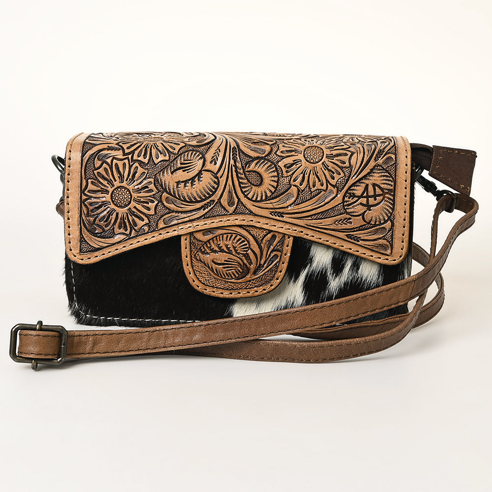 American Darling Hand-Tooled Hair-On Leather Crossbody Bag