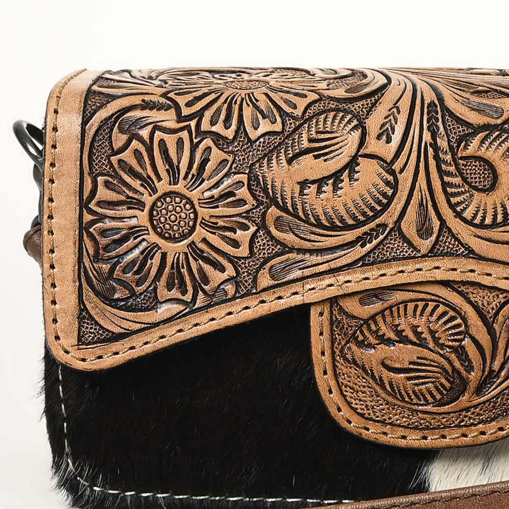 American Darling Hand-Tooled Hair-On Leather Crossbody Bag