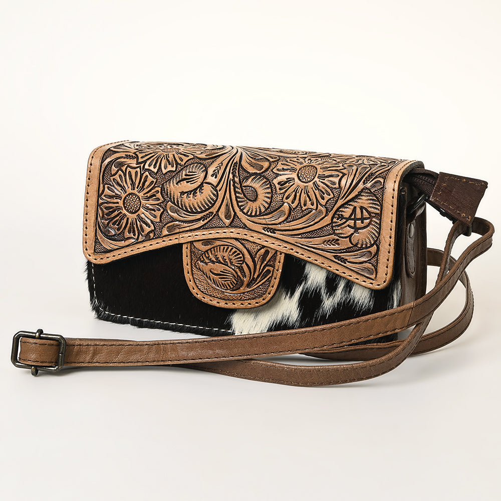 American Darling Hand-Tooled Hair-On Leather Crossbody Bag