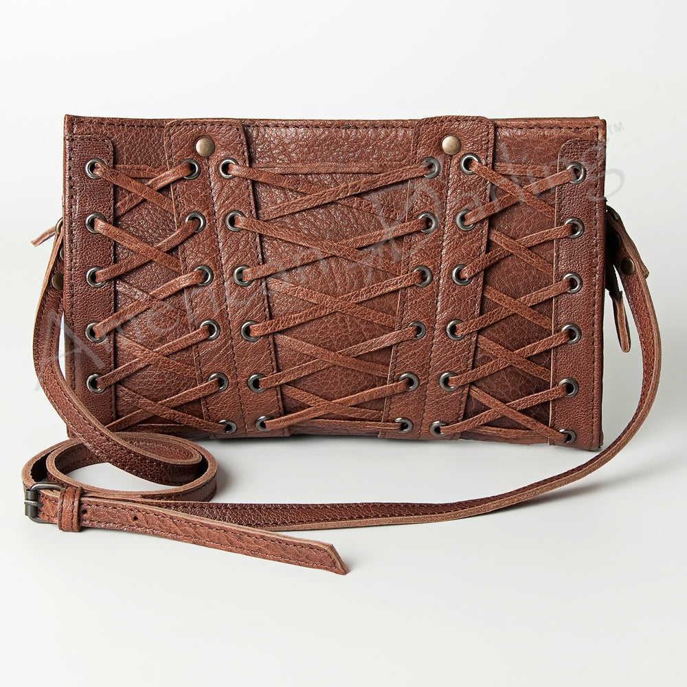 American Darling Wallet Bag Genuine Vegetable Tanned Leather Western Purse with Lace-Up Detail and YKK Zipper