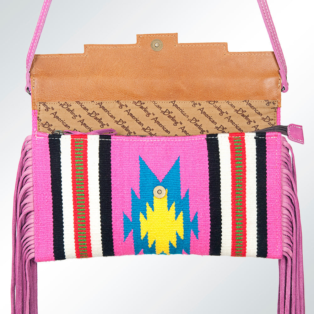 American Darling Small Cross body Bag Hand Tooled Floral Carved Saddle Blanket Genuine Leather Western Purse with Fringes