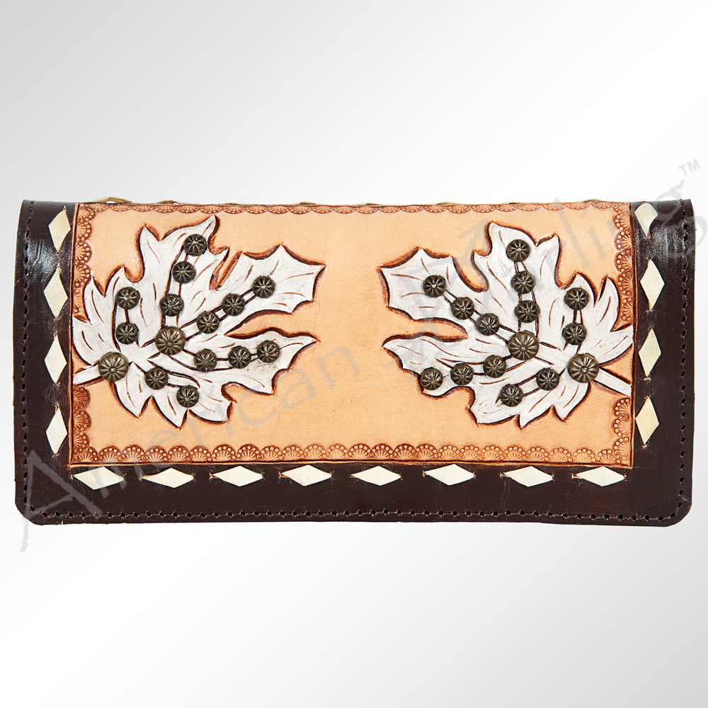 American Darling Western Clutch Bag Hand Tooled Floral Carved Genuine Vegetable Tanned Leather Purse with YKK Zipper