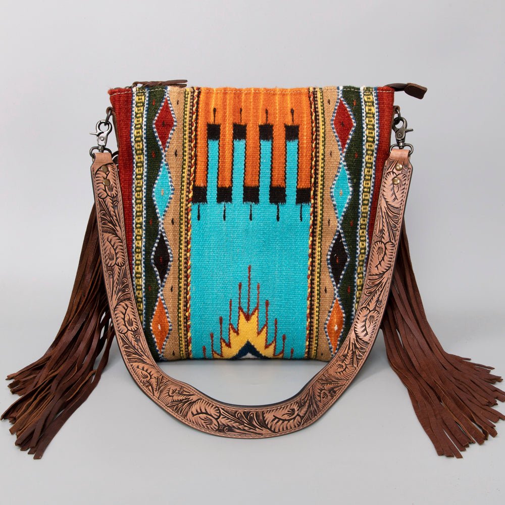 American Darling Signature Crossbody Hand Tooled Saddle Blanket Genuine Leather