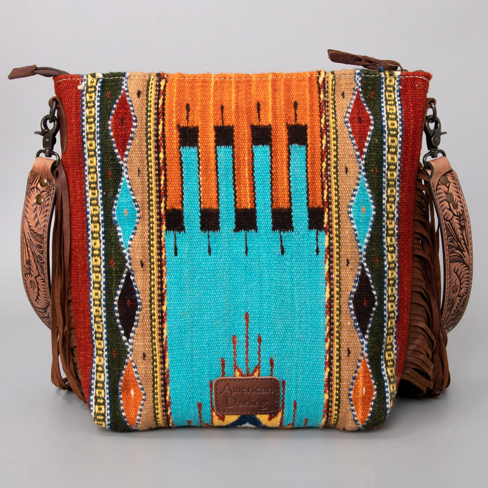 American Darling Signature Crossbody Hand Tooled Saddle Blanket Genuine Leather