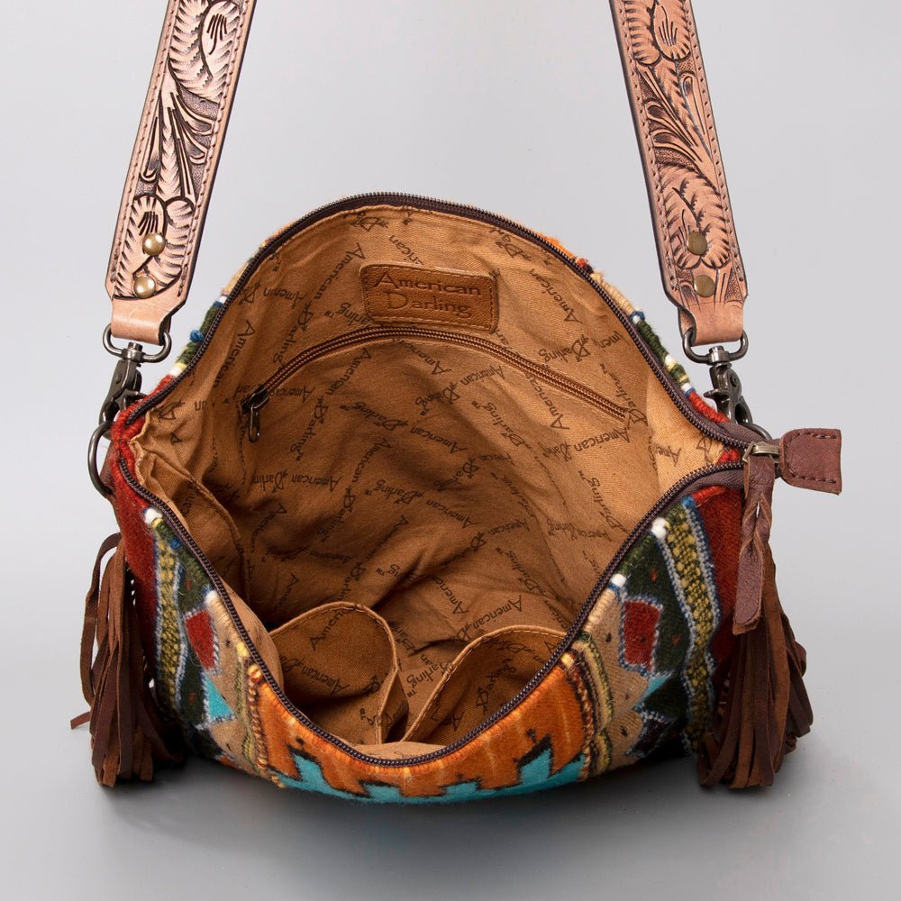 American Darling Signature Crossbody Hand Tooled Saddle Blanket Genuine Leather