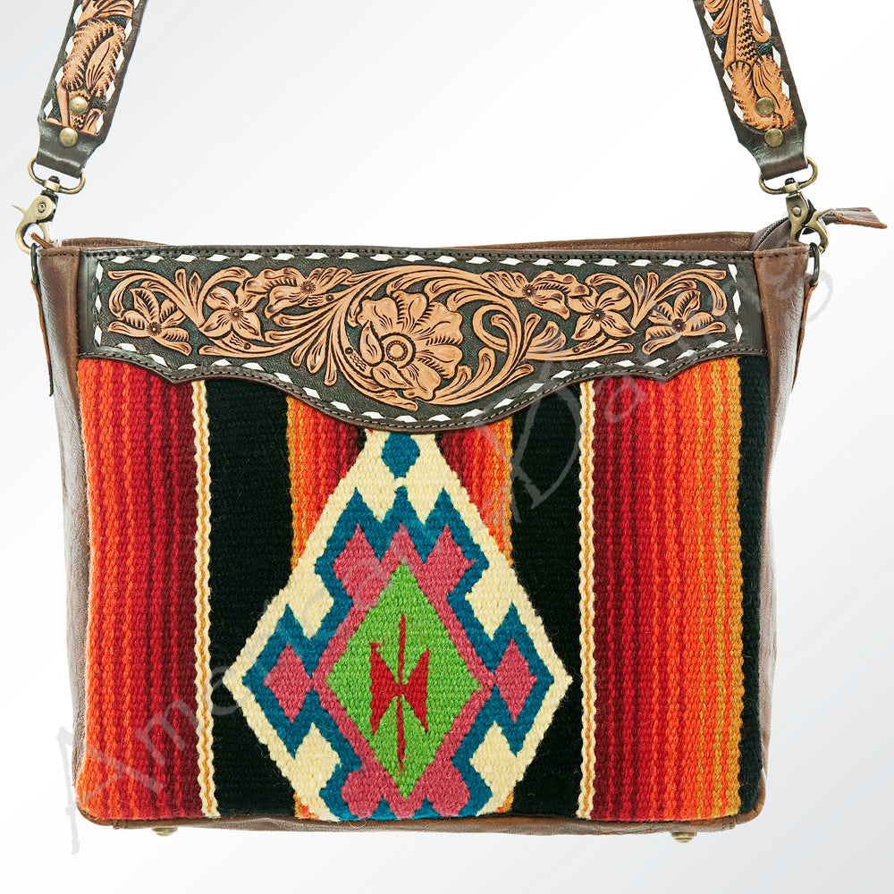 American Darling Hand-Tooled Saddle Blanket Genuine Leather Tote