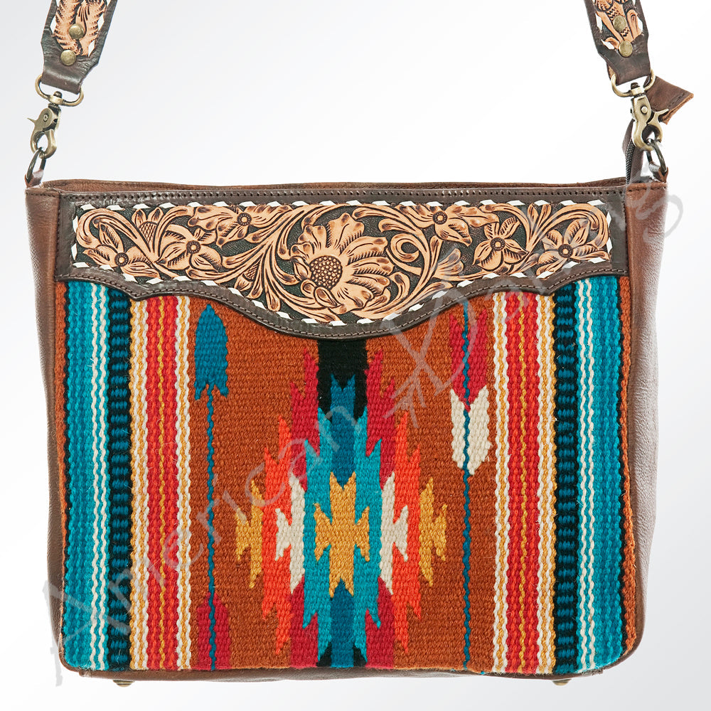 American Darling Hand-Tooled Saddle Blanket Genuine Leather Tote