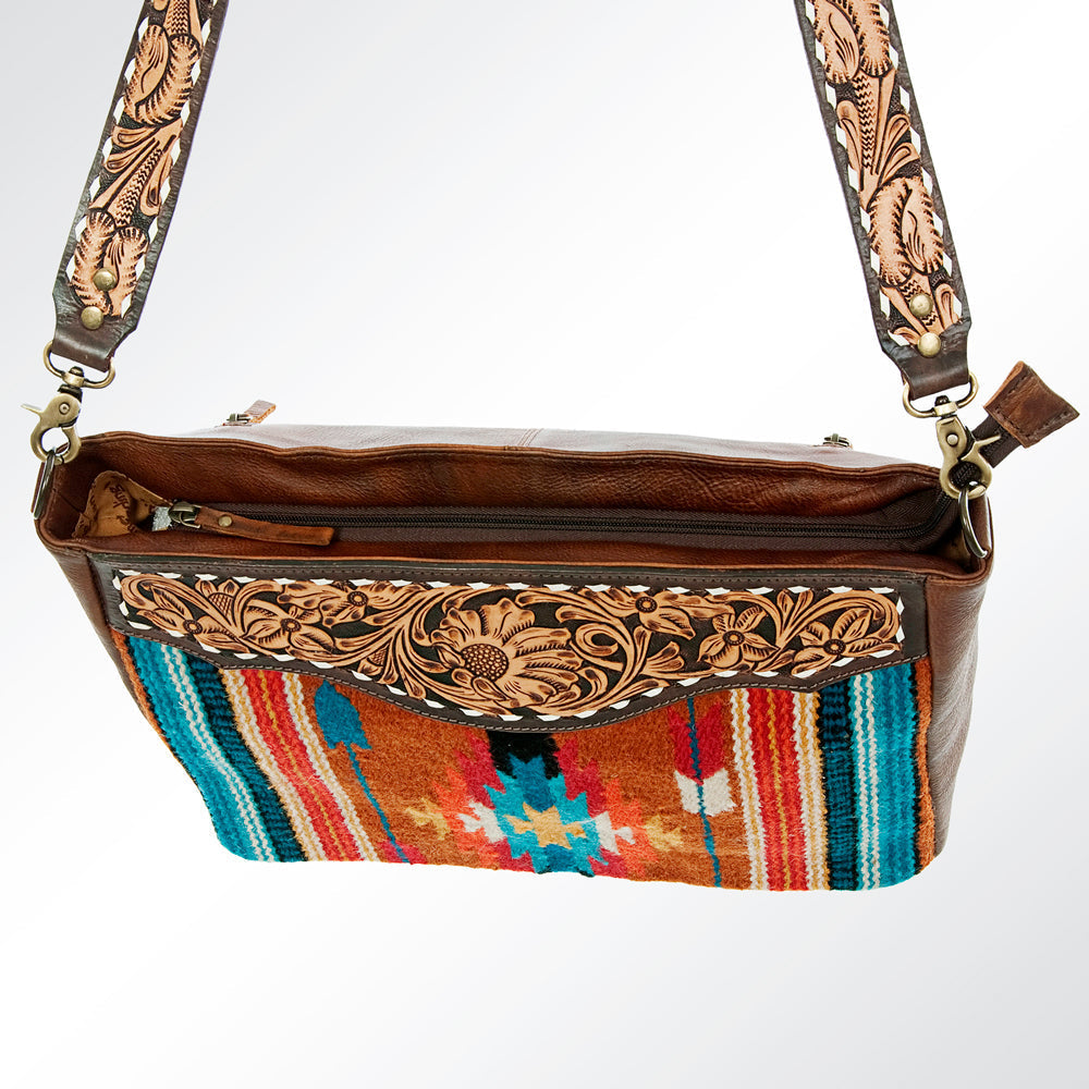 American Darling Hand-Tooled Saddle Blanket Genuine Leather Tote