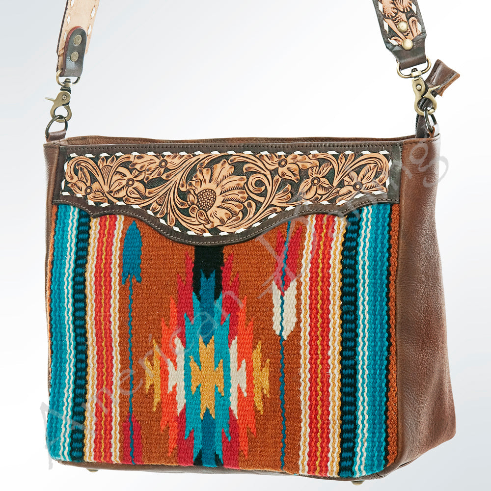American Darling Hand-Tooled Saddle Blanket Genuine Leather Tote