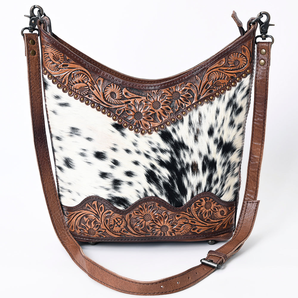 American Darling Hobo Bag Western Hand Tooled Floral Genuine Leather Crossbody with Hair-On Cowhide & Rivetted Detail