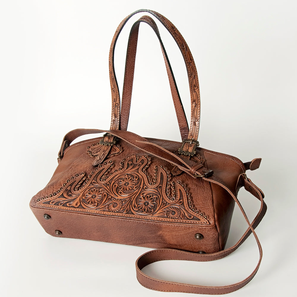 American Darling Tote Bag Western Hand Tooled Floral Genuine Leather Purse with Rivetted Detail and YKK Zipper for Women