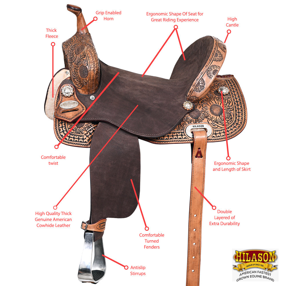 HILASON Flex Tree Western Horse Saddle in American Leather Barrel Trail | for Horses
